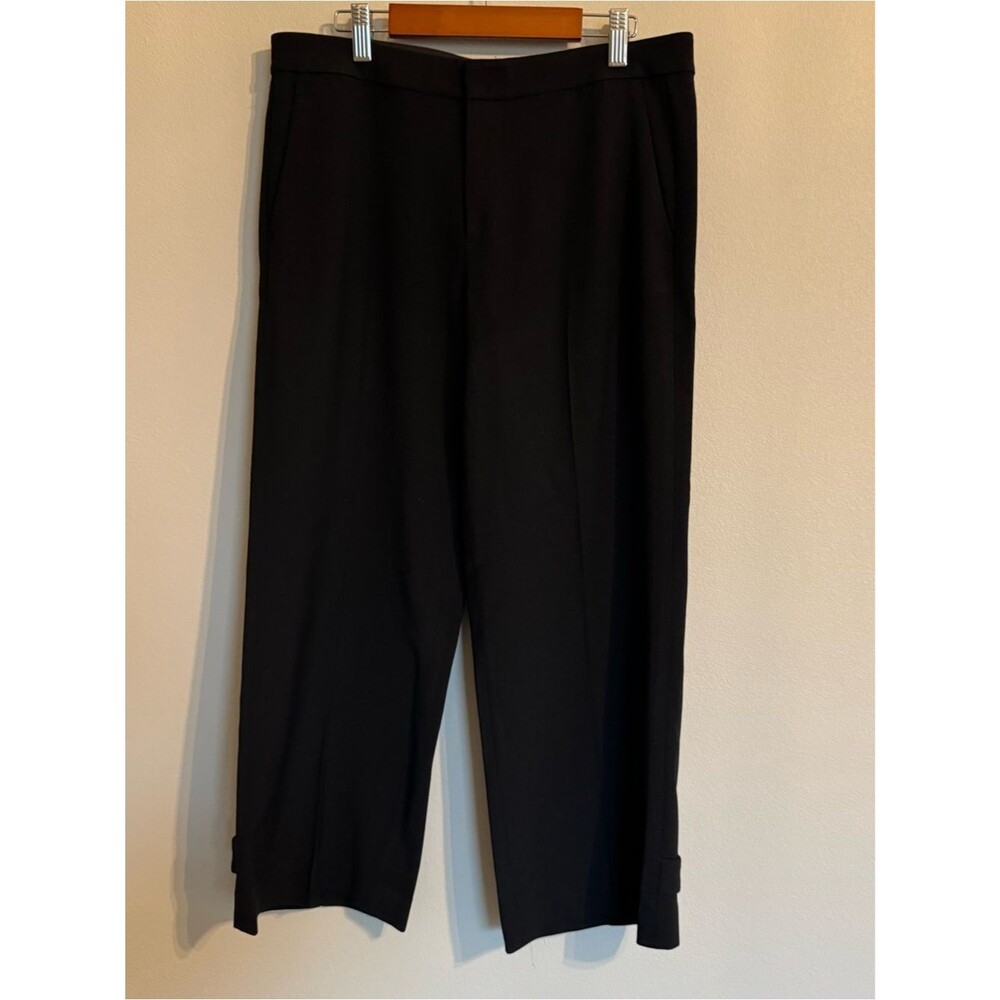 Vince Black Cropped Wide Leg Button Cuff Wool Blend Trousers Size 6 31 in